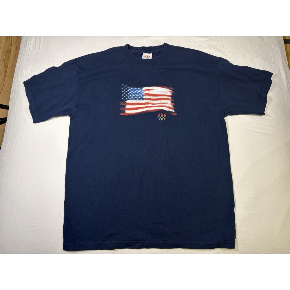 Vintage USA Olympics T Shirt 1996 Y2K Navy American Flag XL Mens